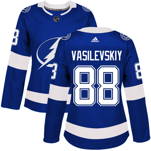 Adidas Tampa Bay Lightning #88 Andrei Vasilevskiy Blue Home Authentic Women Stitched NHL Jersey->women nhl jersey->Women Jersey